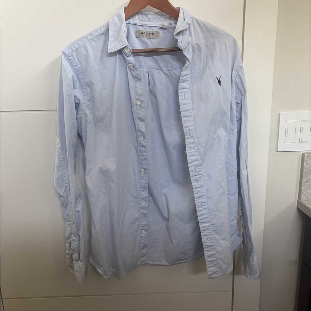 All Saints Pale Blue Long-Sleeve Button-Down Shirt